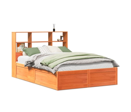 Cama sin colchón madera maciza de pino marrón cera 140x190 cm