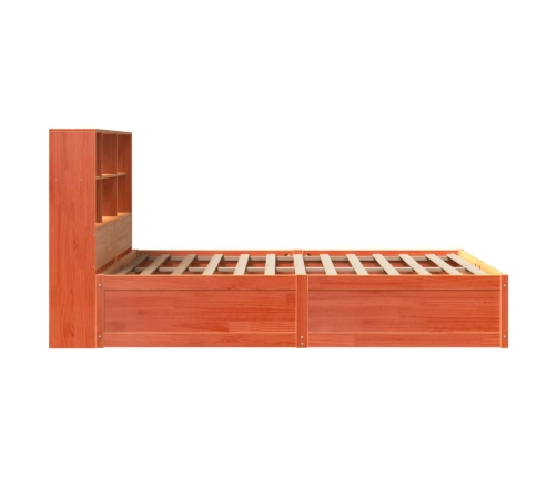 Cama sin colchón madera maciza de pino marrón cera 140x190 cm