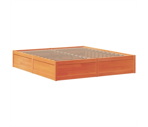 Cama sin colchón madera maciza de pino marrón cera 200x200 cm