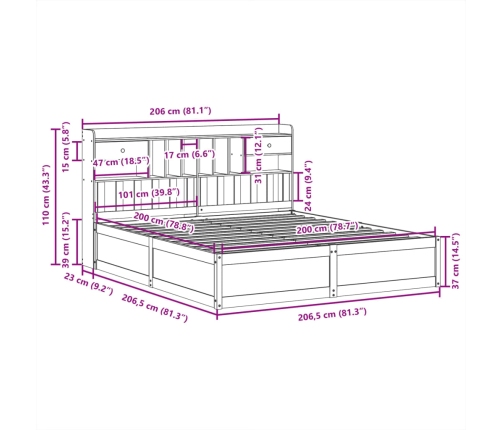 Cama sin colchón madera maciza de pino marrón cera 200x200 cm