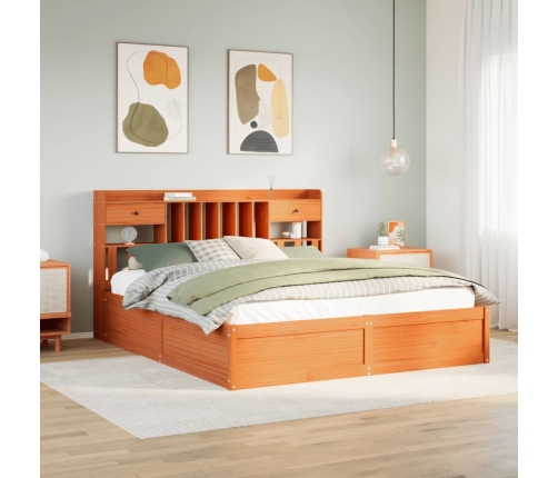 Cama sin colchón madera maciza de pino marrón cera 200x200 cm