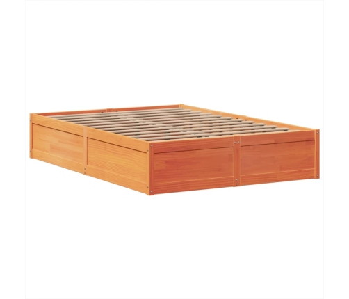 Cama sin colchón madera maciza de pino marrón cera 160x200 cm