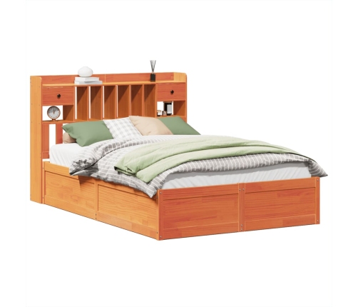Cama sin colchón madera maciza de pino marrón cera 140x200 cm
