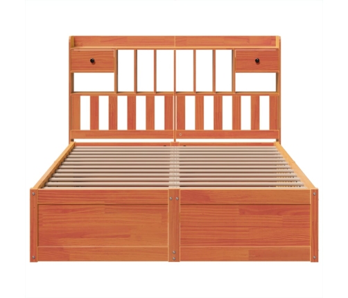 Cama sin colchón madera maciza de pino marrón cera 140x200 cm