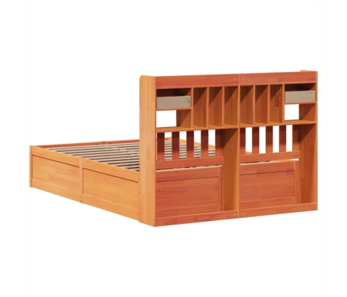 Cama sin colchón madera maciza de pino marrón cera 140x200 cm