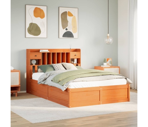 Cama sin colchón madera maciza de pino marrón cera 140x200 cm