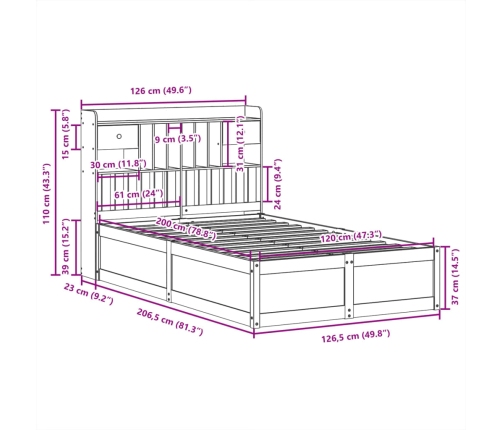 Estructura de cama sin colchón madera de pino maciza 120x200 cm