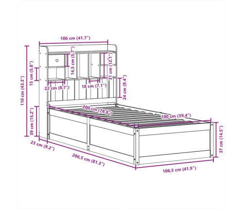 Estructura de cama sin colchón madera maciza de pino 100x200 cm