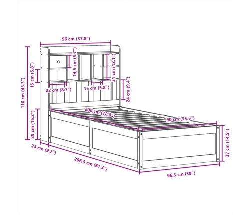 Estructura de cama sin colchón madera maciza de pino 90x200 cm