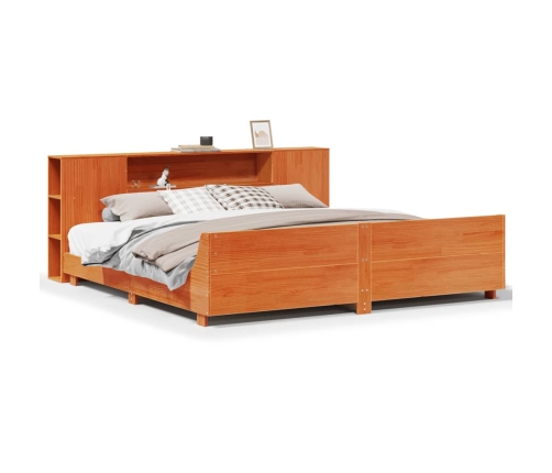 Cama sin colchón madera maciza de pino marrón cera 200x200 cm