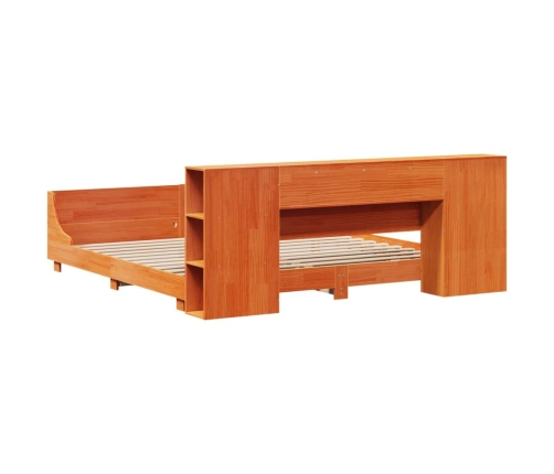 Cama sin colchón madera maciza de pino marrón cera 200x200 cm