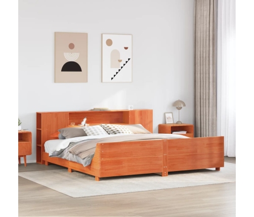 Cama sin colchón madera maciza de pino marrón cera 200x200 cm