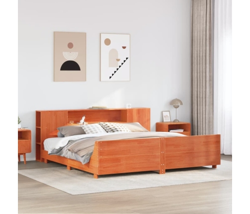 Cama sin colchón madera maciza de pino marrón cera 180x200 cm