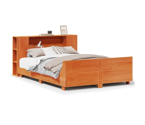 Cama sin colchón madera maciza pino marrón cera 150x200 cm