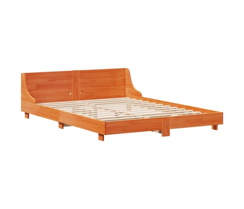 Cama sin colchón madera maciza pino marrón cera 150x200 cm