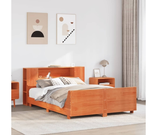 Cama sin colchón madera maciza pino marrón cera 150x200 cm