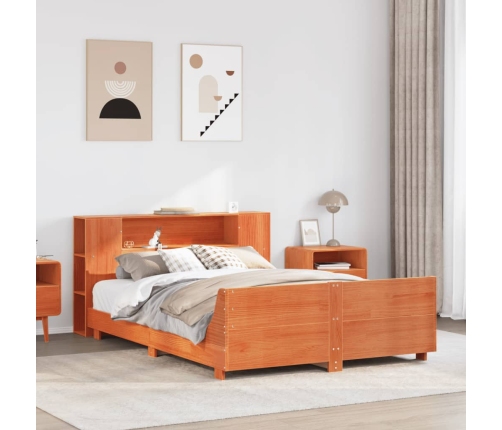 Cama sin colchón madera maciza de pino marrón cera 120x200 cm