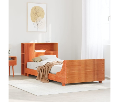 Cama sin colchón madera maciza de pino marrón cera 100x200 cm