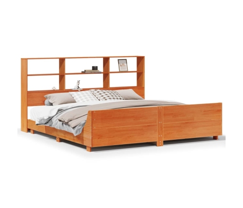 Cama sin colchón madera maciza de pino marrón cera 200x200 cm