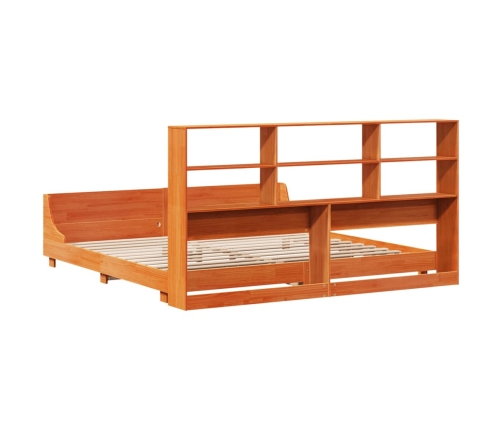 Cama sin colchón madera maciza de pino marrón cera 200x200 cm