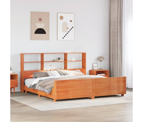 Cama sin colchón madera maciza de pino marrón cera 200x200 cm