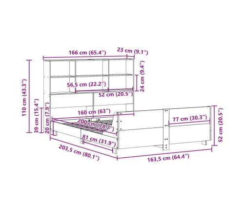 Estructura de cama sin colchón madera maciza de pino 160x200 cm