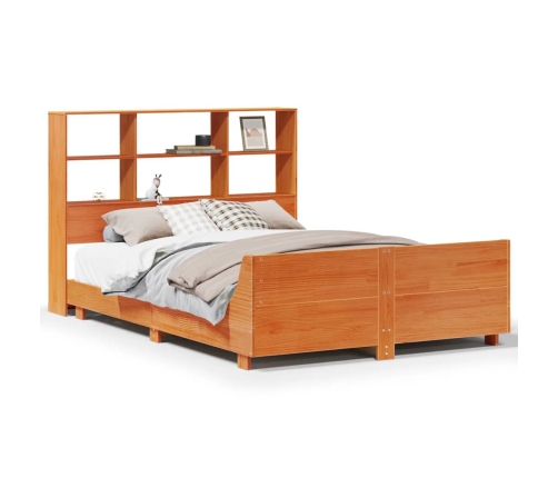 Cama sin colchón madera maciza de pino marrón cera 140x200 cm