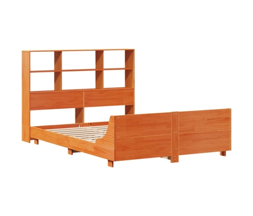 Cama sin colchón madera maciza de pino marrón cera 140x200 cm