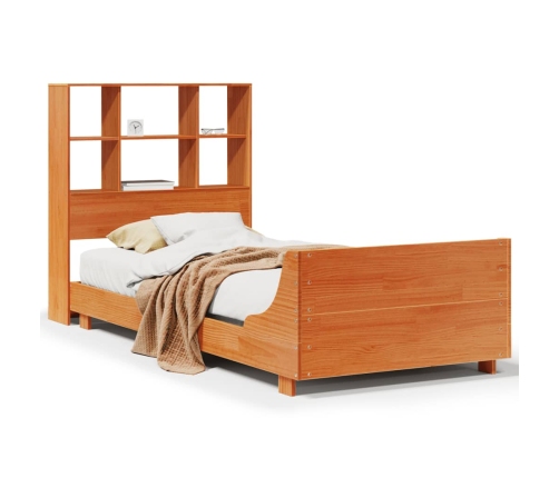 Cama sin colchón madera maciza de pino marrón cera 100x200 cm