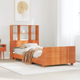 Cama sin colchón madera maciza de pino marrón cera 100x200 cm