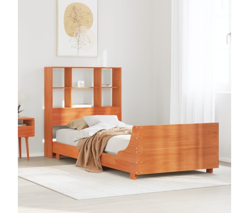 Cama sin colchón madera maciza de pino marrón cera 100x200 cm