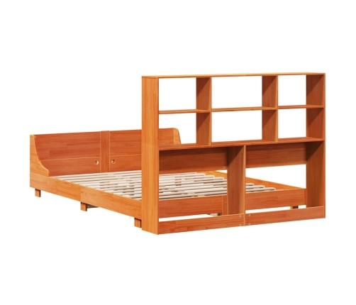 Cama sin colchón madera maciza de pino marrón cera 140x190 cm