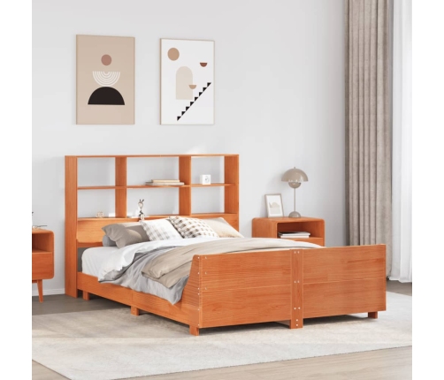 Cama sin colchón madera maciza de pino marrón cera 140x190 cm