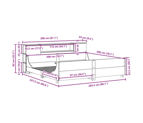 Estructura de cama sin colchón madera maciza de pino 200x200 cm