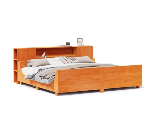 Cama sin colchón madera maciza de pino marrón cera 200x200 cm