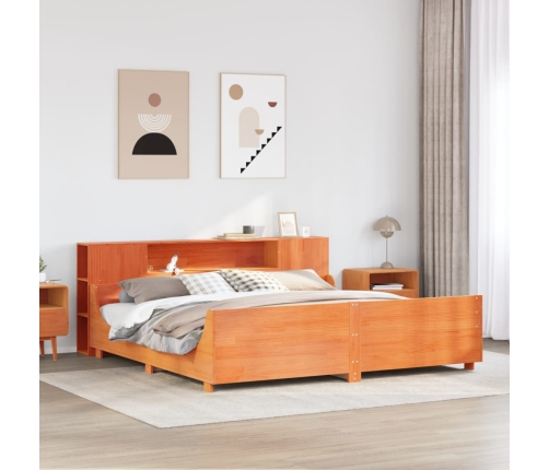 Cama sin colchón madera maciza de pino marrón cera 200x200 cm