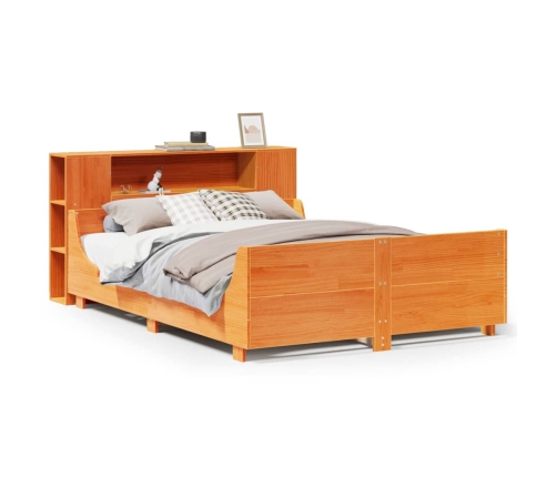 Cama sin colchón madera maciza de pino marrón cera 160x200 cm