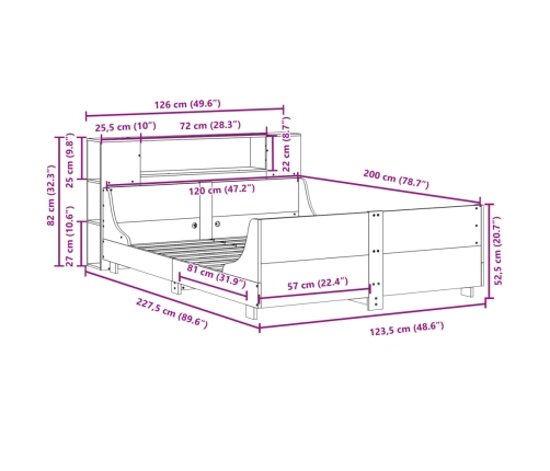 Estructura de cama sin colchón madera de pino maciza 120x200 cm