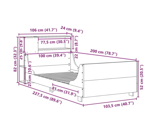 Estructura de cama sin colchón madera maciza de pino 100x200 cm