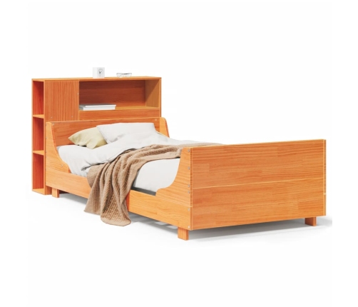 Cama sin colchón madera maciza de pino marrón cera 100x200 cm