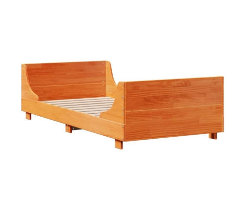 Cama sin colchón madera maciza de pino marrón cera 100x200 cm