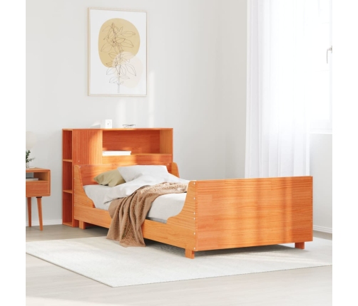 Cama sin colchón madera maciza de pino marrón cera 100x200 cm