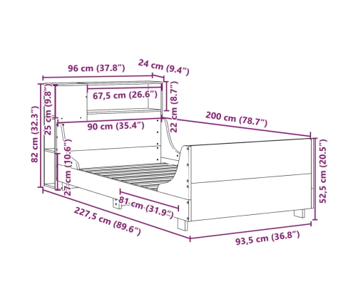 Estructura de cama sin colchón madera de pino blanca 90x200 cm