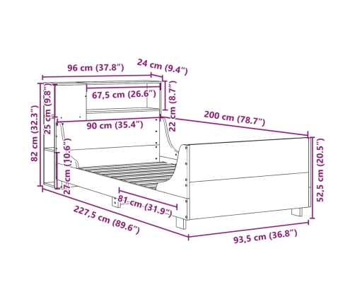 Estructura de cama sin colchón madera de pino marrón 90x200 cm