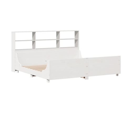 Cama con estantería sin colchón madera maciza blanca 200x200 cm