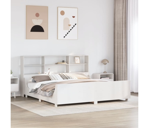 Cama con estantería sin colchón madera maciza blanca 200x200 cm