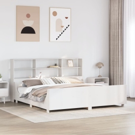 Cama con estantería sin colchón madera maciza blanca 180x200 cm