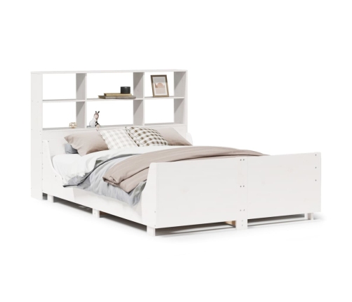 Cama con estantería sin colchón madera maciza blanca 160x200 cm
