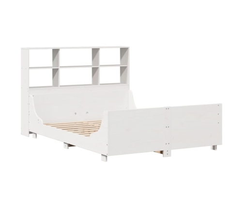Cama con estantería sin colchón madera maciza blanca 160x200 cm