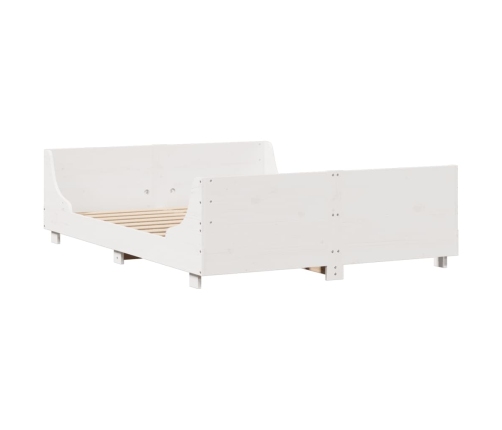 Cama con estantería sin colchón madera maciza blanca 160x200 cm